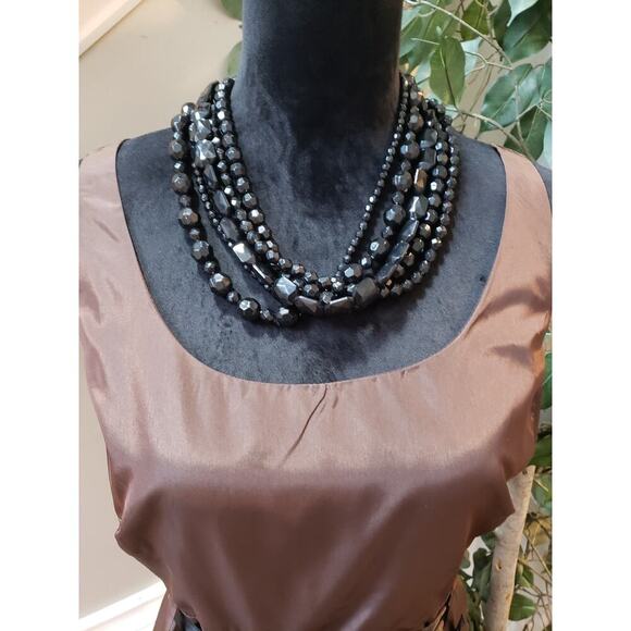 PS Style Midi Dress Women's 12P Brown Acetate Sleeveless Round Neck Waist Tie - Picture 5 of 13